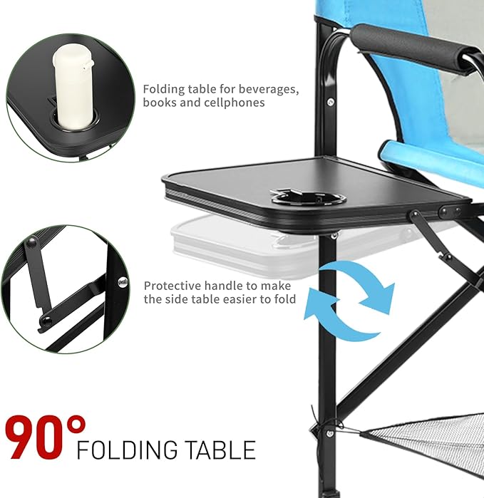 Outvita 4 Piece 31" Tall Directors Chair Height Seat Folding with Side Table Storage Bag, Support for 300Lbs Portable Makeup Artist Chair with Bar Height(Blue/Black)