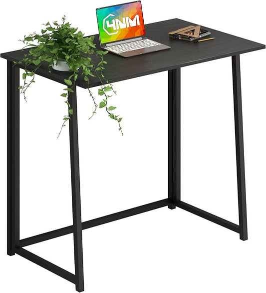 4NM 31.5" Small Folding Desk, Foldable Computer Home Office Desk, Study Writing Table for Small Space Saving Bedroom, Easy Assembly - All Black
