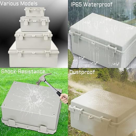 Zulkit Junction Box ABS Plastic Waterproof IP65 Electrical Boxes Hinged Shell Outdoor Universal Project Enclosure with Mounting Plate and Wall Brackets Grey (390x290x160 mm)