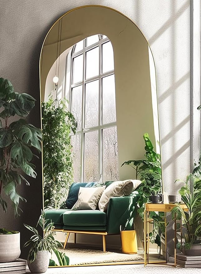BEVERDY Gold Arch Mirror - 34in x 76in Freestanding Full Body Mirror, Wall-Mount Option for Bedroom
