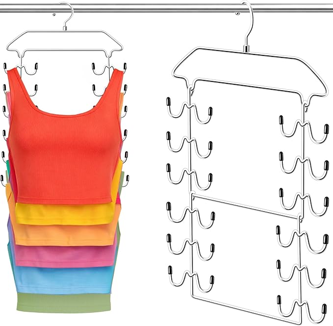 Tank Top Hanger,6 Tier Double Space Saving Bra Hangers, Closet Organizers and Storage,Dorm Room Essentials for Girls,Hanging Closet Organizer for Camisoles Sports Bras Strappy Dress Swimsuits Ties