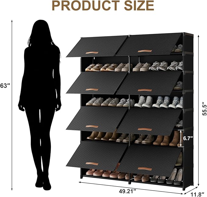 Shoe Storage Cabinet with Door, 54 Pairs Shoe Rack 2 by 9 Tier Space Saving Plastic Shoe Organizer with Cover for Closet, Hallway, Living Room, Bedroom, Garage,Black