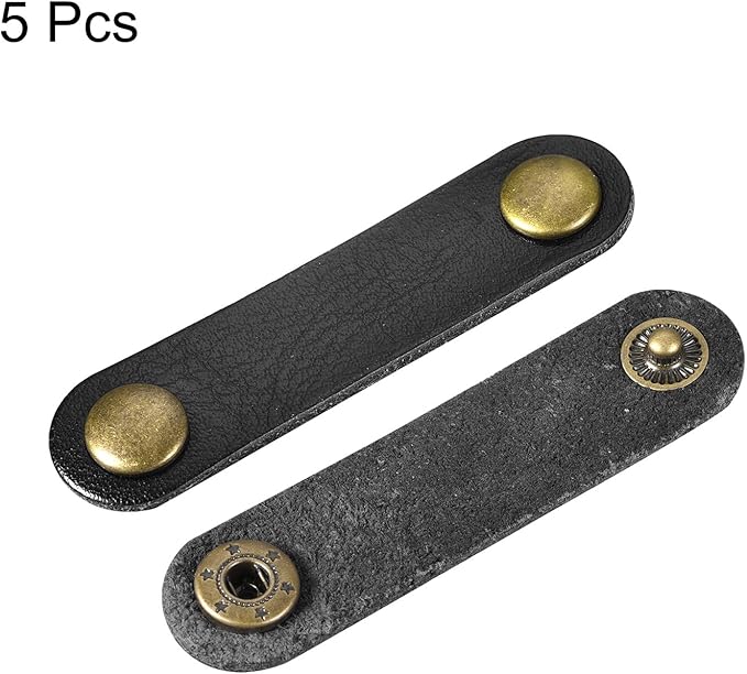 MECCANIXITY Pack of 5 Leather Cable Straps Cord Organizer 63x16mm Portable Cable Leather Clips Black Earphone Cord Management for Cable, Wire