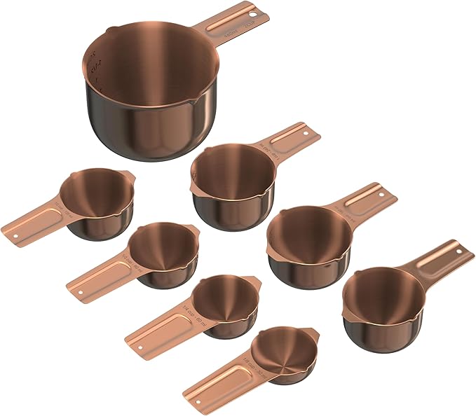 Color Up Measuring Cup Set, 8 Piece – Includes 2 Cup, Copper Finish, Stainless Steel, Accurate for Wet & Dry Ingredients, Embossed Markings, Easy-Pour Spouts, Dishwasher-Safe, Kitchen Essential