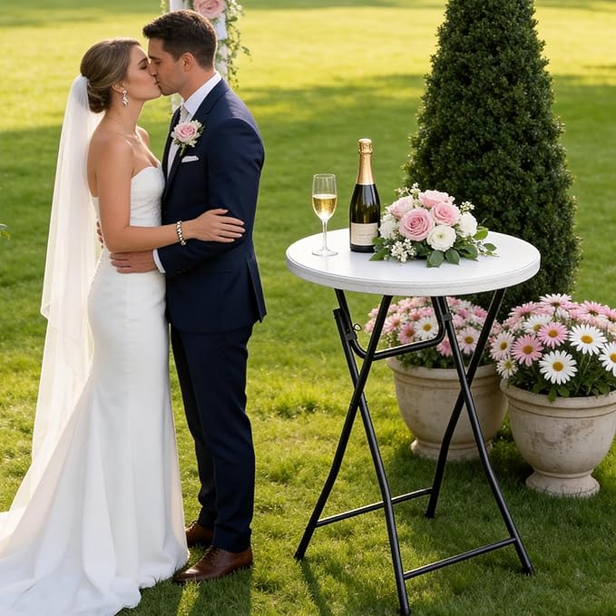 Folding Table, 32 Inch Foldable Cocktail Bar, High Top Round Folding Tables No Assembly, Portable Bistro & Commercial Furniture for Wedding, Banquet, Party, Indoor Outdoor Use
