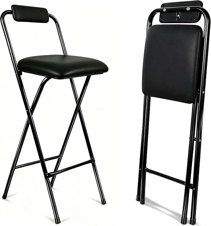 Folding Stool with Back – 1Pcs Height for Kitchen Counter & Bar Table, Extra Thick Cushion, Heavy Duty, Portable for Camping, Music Practice, Standing Desk – No Assembly Required 25.5 Inch