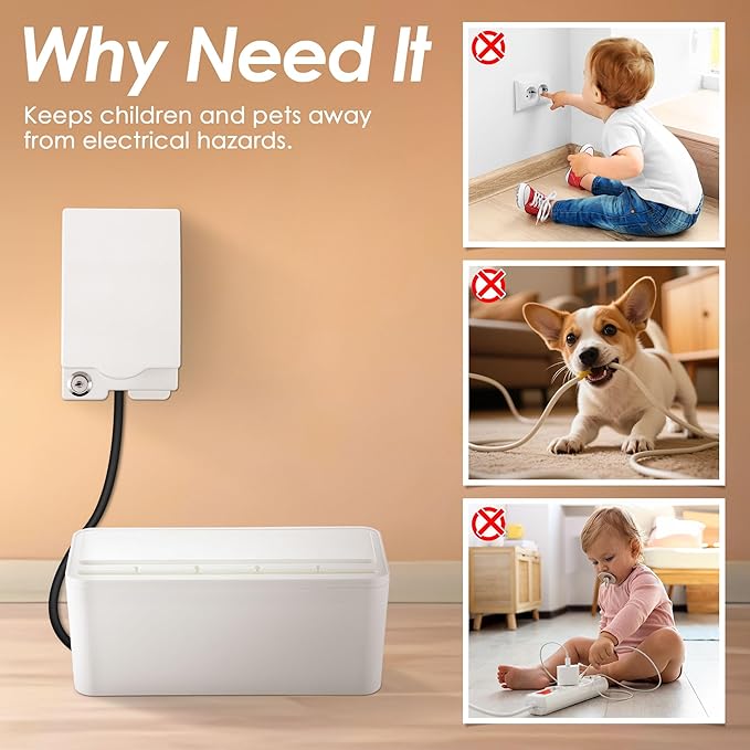 1 Pack Power Strip Cover Baby Proof & 1 Pack Outlet Cover Box. Cable Management Box with Lock, Baby Proof Power Strip with Holes for Wire Storage and Organization, Outlet Protector