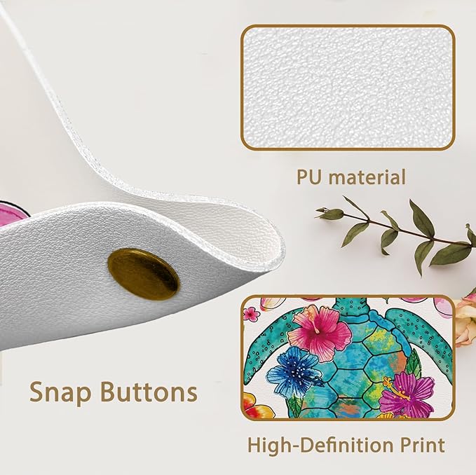 Sea Turtle Gifts Jewelry Valet Tray for Women, Coastal Sea Turtle Floral PU Leather Catchall Beside Caddy Nightstand Organizer Tray for Jewelry Rings Watches Keys and Accessories, 7.87x7.87in