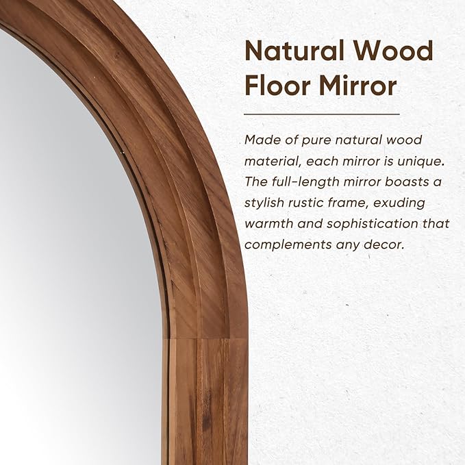 Full Length Mirror, 71"x32" Wooden Mirror Full Length with Stand Wood Floor Mirror, Oversized Stand Up Mirrors Large Wall Mirrors, Wall Mounted Mirrors, Arched Wood Style, Brown
