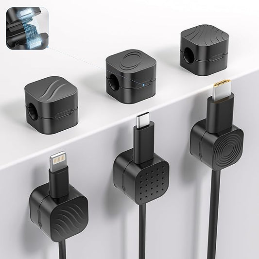 6Pack Cable Organizer Clips, Magnetic Cable Holder (1s Lock), XOVRAETH Strong Adhesive Wire Management for Desk, Nightstand, Living Room, Kitchen, Office, Car(BlackC)