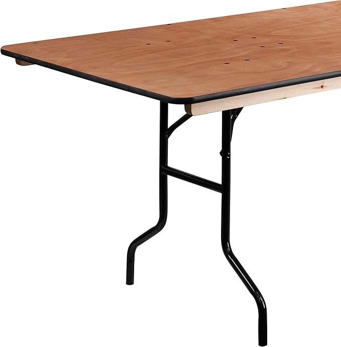 Flash Furniture Fielder 8' Rectangular All-Occasion Wood Folding Event Table, Foldable Portable Banquet Table with Wooden Top, Natural/Black