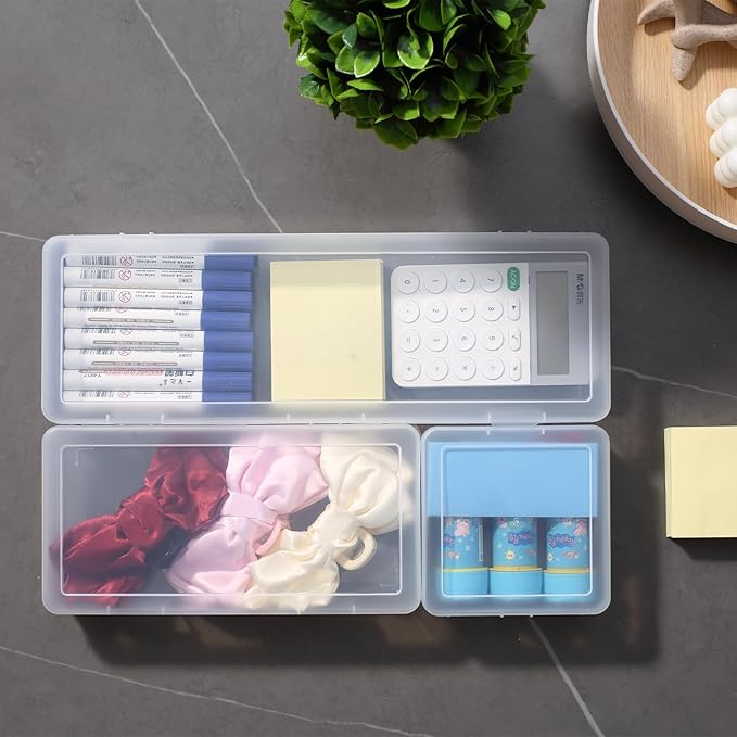 novelinks Plastic Clear Storage Containers for Organizing, Craft Storage Organizers and Stackable Storage Bins with Lids for Pencil Box, Bead, Cookie Cutter, Board Game (6 Pack Small + 6 Pack Medium)
