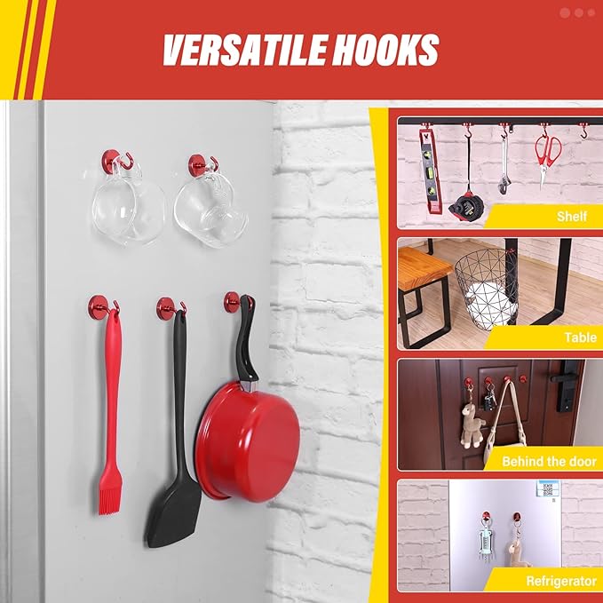 Neosmuk Magnetic Hooks, Heavy Duty 130lb+ Strong Magnet Hook for Cruise Cabins, Cruise Essentials 2026 for Hanging, Metal Wall Refrigerator Hangers (Red, 10 Pack)