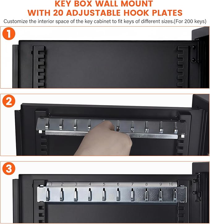 440 Keys Dual-Door Key Lock Box Wall Mount with 20 Adjustable Hook Plates, Numbered Hooks and Tags, Steel Key Cabinet with Index Log, Key Storage Box Key Organizer for Garage Home Office, Black
