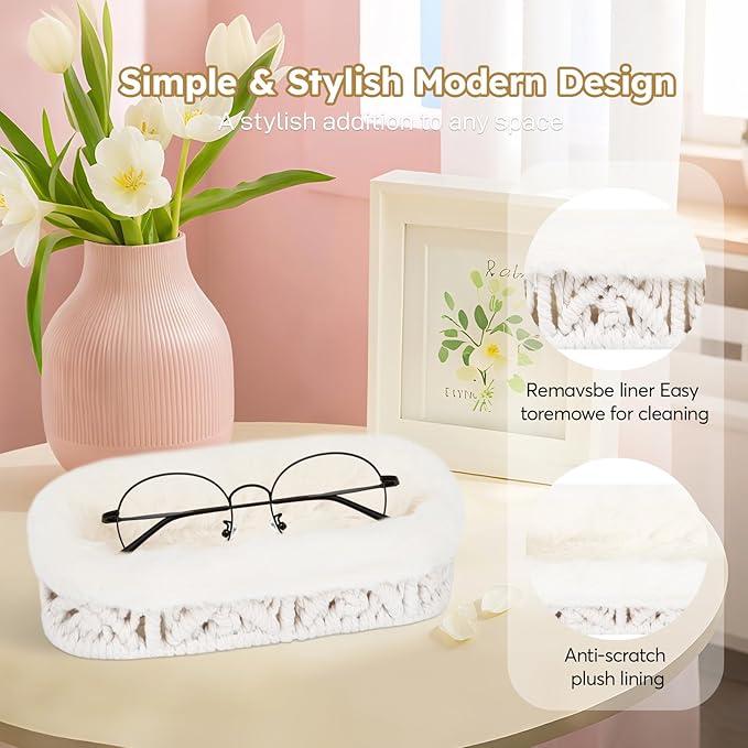Glasses Holder,Anti-scratch Plush Lined Eyeglass Holder Stand for Nightstand Desk Storage Organizer