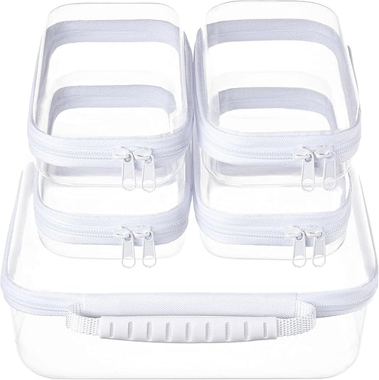 5PCS Travel Essentials for Toiletries with Handles, 1.2MM Thick Clear Hard Shell Zipper Case, Durable Makeup Bag for Cosmetics, Puzzles and Snacks, Clear Travel Bag for Diaper Bag Organizer