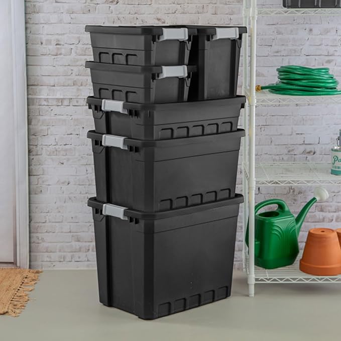 Sterilite 18-Pack Plastic Storage Bins with Lids, Stackable Containers, 19 Gallon, Black
