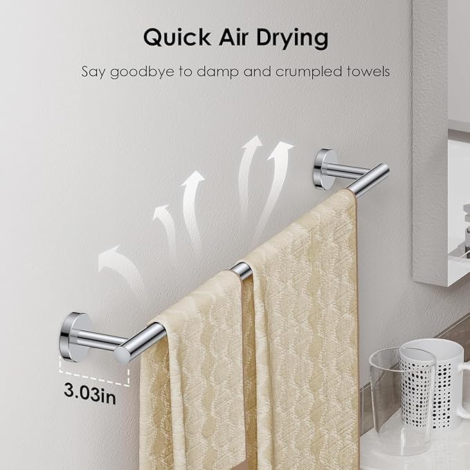 FORIOUS Bathroom Hardware Accessories Set, SUS304 Stainless Steel Towel Bar Set, Modern Towel Racks Holder for Bathroom, Toilet Paper Holder Wall Mounted 4 Pieces(18" Bar, Chrome)