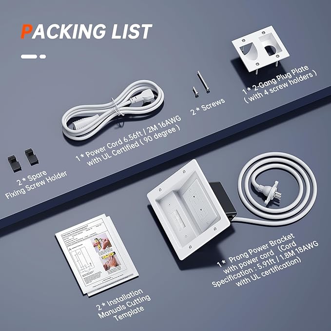 ZEXMTE in Wall Cable Management Kit, Cable Concealer Kit for Wall Mounted TV, Recessed Outlet with TV Cord Hider for Power Cables & Low Voltage Cables, Fits All Plugs