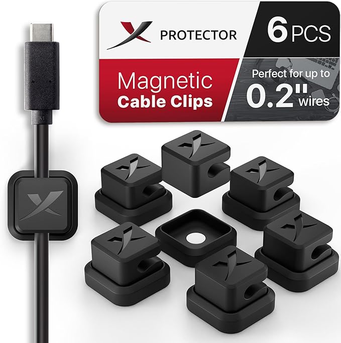 Magnetic Cable Holders X-Protector 6 PCS - Premium Cable Clips - Self-Adhesive Cable Holder for Car - Cord Organizer for Desk - Cable Organizer - Black Wire Organizer - Cord Management for Wires!