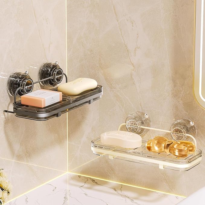 Suction Cup Soap Dish, Wall Mounted No Drilling Bathroom Soap Holder, Removable Soap Tray for Shower, Black