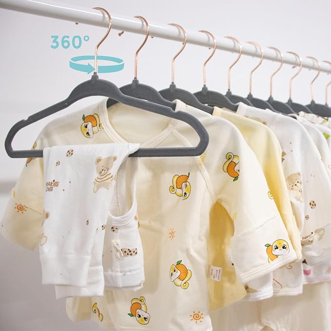 Tonswachic Velvet Baby Hangers 30 Pack - 11 Inch Non-Slip Kids Hanger for Newborn Clothes - Small Toddler Child Hangers Durable for Every Use - 10 Hanger Clips Included, Gray