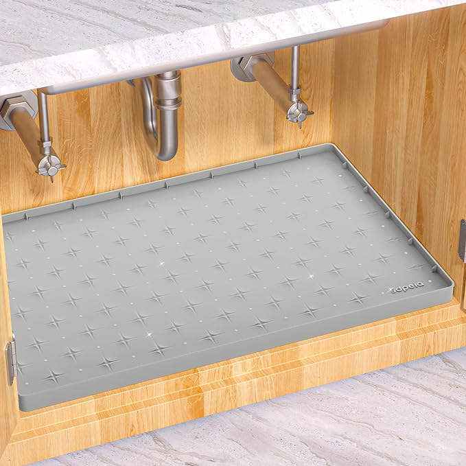 Sdpeia Under Sink Mat 22"×19" Waterproof Silicone Cabinet Liner & Sink Protector for Kitchen & Bathroom, Multi-Purpose Organizers Tray for Pets, Laundry, Cat Litter Mat