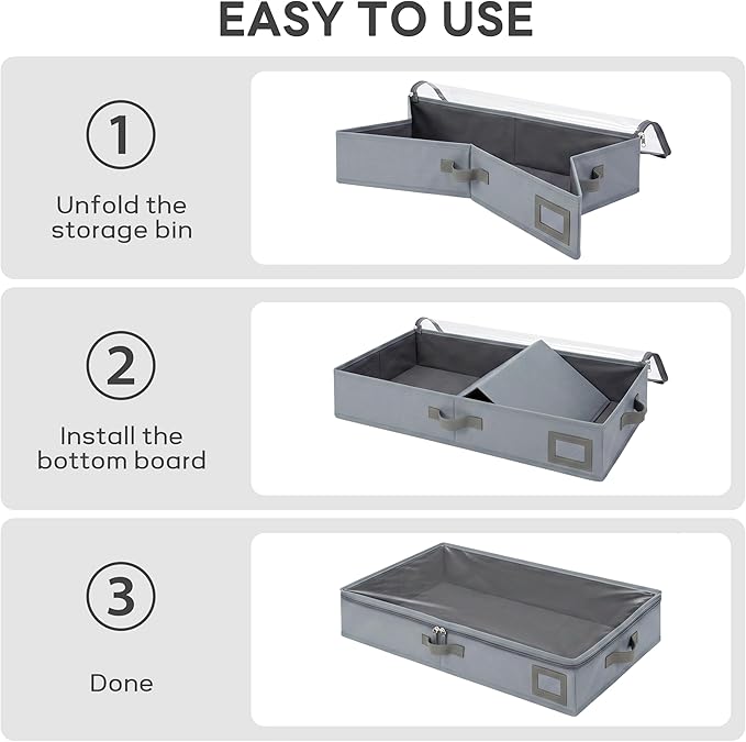 4-Inch Under Bed Storage Containers (2-Pack) | Sturdy Sidewalls | Clear Cover & Label Holder | Foldable Fabric Closet Bin Organizer | Stores Clothing/Blankets/Sweaters/Sheets
