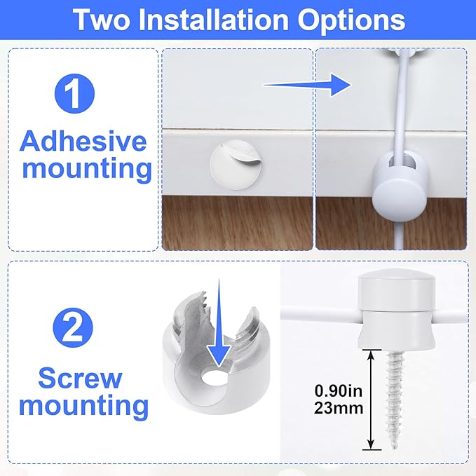 SmallCat 3 Sets Charger Holders for Cords, White Adjustable Cable Anchor Holders, Adhesive Metal Cord Clips, Cable Management Wire Organizers for Desk, Office, Nightstand