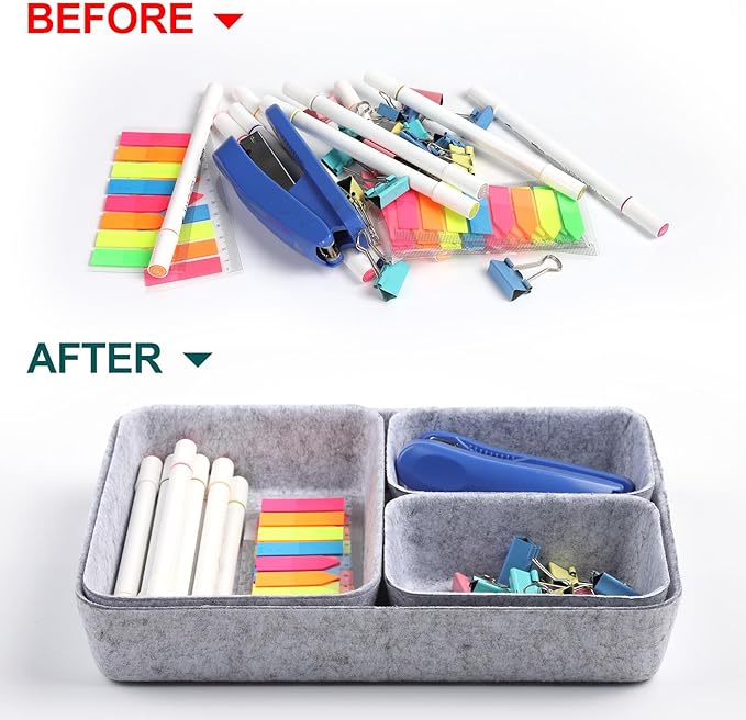 Desk Drawer Organizer,7 Pack Felt Drawer Organizer Shallow Drawer Organizers Felt Storage Bins (Light Gray)