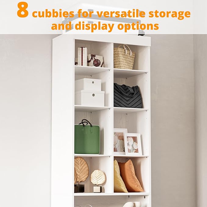 IRONCK Closet Shoe Organizer Cabinet with Shelves and Cubbies, Narrow Footwear Shoe Rack Storage Organizer for Closet for Bedroom, Entryway, Mudroom, White