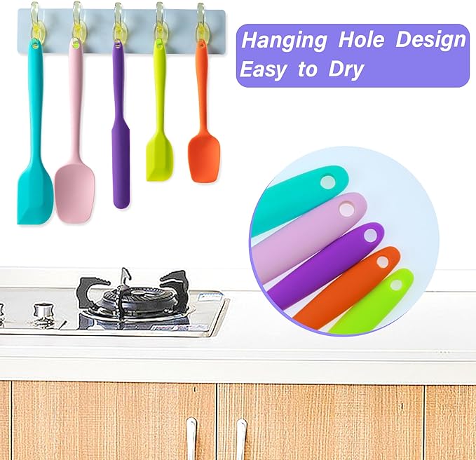 Silicone Spatula Set, 5 Piece Food Grade Rubber Spatulas for Baking, Cooking, and Mixing High Heat Resistant Non Stick Dishwasher Safe BPA-Free (Macaron blue)