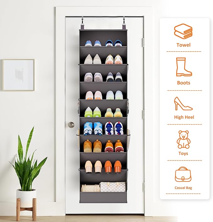 Ligereza 26 Pairs Over the Door Shoe Organizer, Heavy Duty Oversized Pocket Shoe Rack for Closet, Hanging Shoe Holder Fit All the Family's Sneakers, Boots, Heels, Satchel (Black)