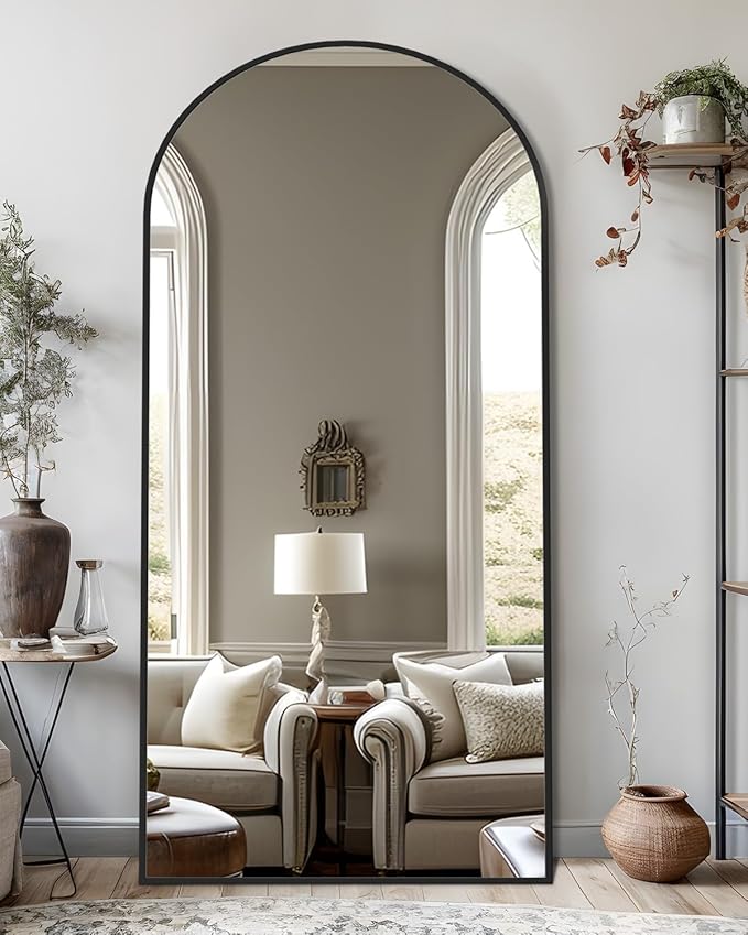 Full Length Mirror, 71"x32"Arched Floor Mirror Freestanding, Floor Standing Full Body Mirror with Stand for Bedroom, Hanging Mounted for Living Room Cloakroom