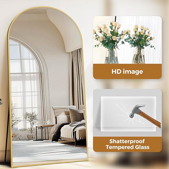 Oversized Full Length Mirror 81x41 Inch - Wall Mounted or Standing Floor Mirror with Aluminum Alloy Frame, Shatterproof Tempered Glass - Modern Mirror for Bedroom, Living Room, Closet, Gold