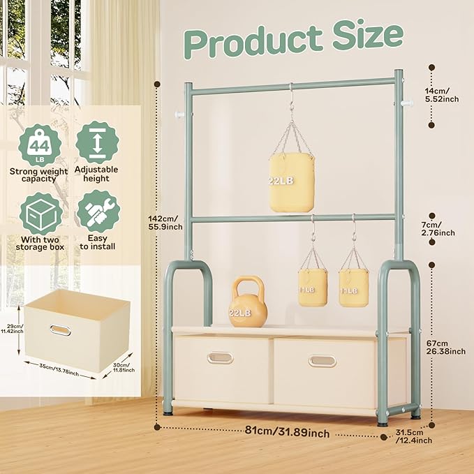 Kids Clothes Rack with 2 Tier Storage Racks and 2 Adjustable Hanging Poles, Small Baby Closet Organizer for Hanging Clothes, Kids Dress Up Rack (Upgrad, Green)