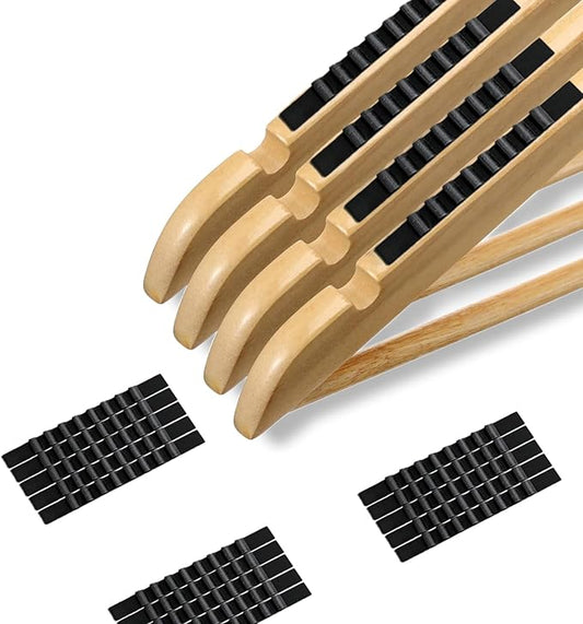 200 Pcs Non-Slip Rubber Hanger Grips – Clear Adhesive Clothes Hanger Strips for Wooden Hangers, Durable Anti-Slip Clothing Accessories for Home, Hotels, and Stores(Black)