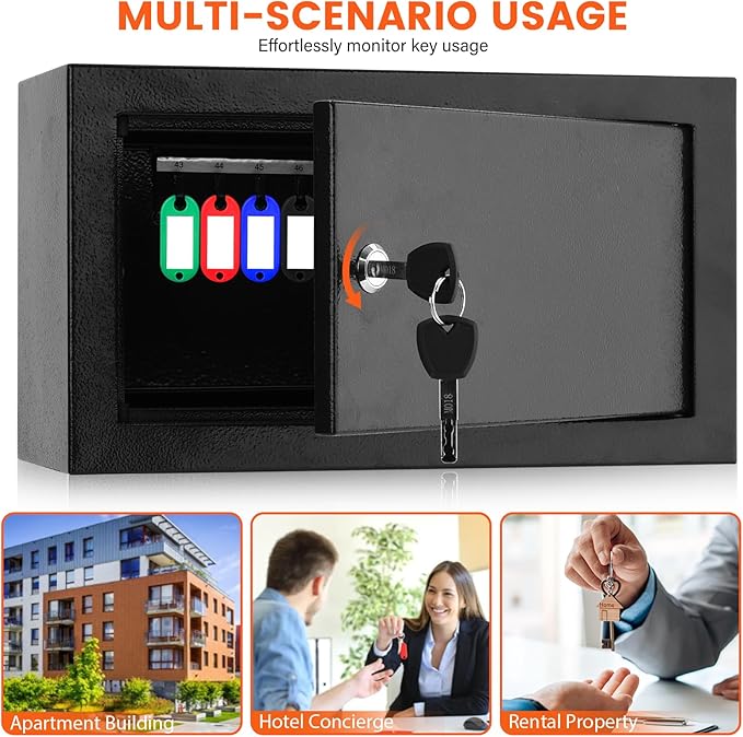 72 Keys Key Lock Box Wall Mount with 72 Numbered Hooks and 72 Colored Key Tags, Key Cabinet with Key Return Drop Slot, Key Storage Box for Home Hotel Office