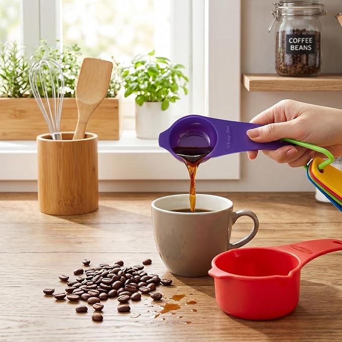 Plastic Measuring Cups Set, 7 Pcs Rainbow Color Dry Measuring Cups Portable Food Measuring Cups Portion Control Nesting Measuring Cups for Baking and Kitchen
