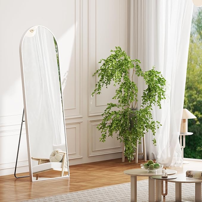 NEWBULIG 64"x21" Arched Full Length Mirror, Full Body Floor Mirror with Aluminum Alloy Thin Frame, Wall or Standing Mirror for Bedroom, Living Room, Dressing Room, Silver