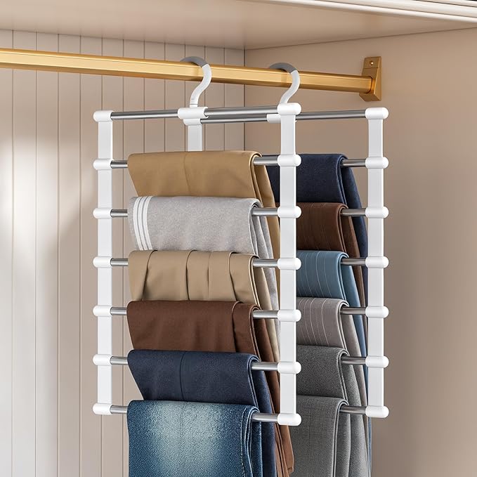CTIME 2 Pack Pants Hangers Space Saving, Non-Slip Closet Organizer with 360° Rotatable Hook, Ideal for Scarves, Jeans, Pants, Ties & Towels