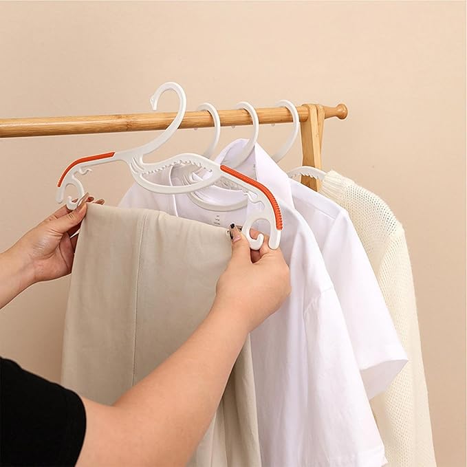 10-Pack Non-Slip Plastic Hangers, Space-Saving, Anti-Marking, Windproof Small Hook, Ideal for Wet & Dry Clothes, Slim Design, Gray/Orange, Strong Shoulders, Multi-Function Household Hangers