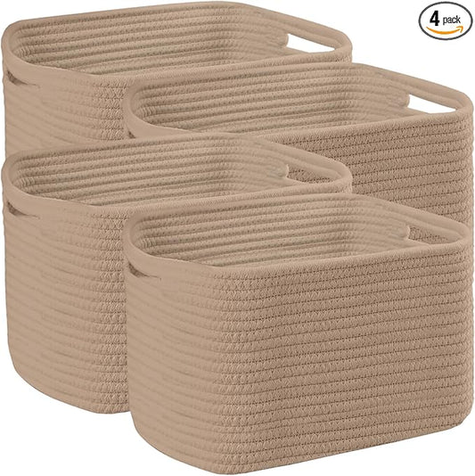 4 Pack Large Storage Baskets for Organizing, 16''Lx12''Wx8''H Woven Baskets for Storage Toys, Towels, Books, and Clothes, Cotton Rope Basket for Shelves with Handle