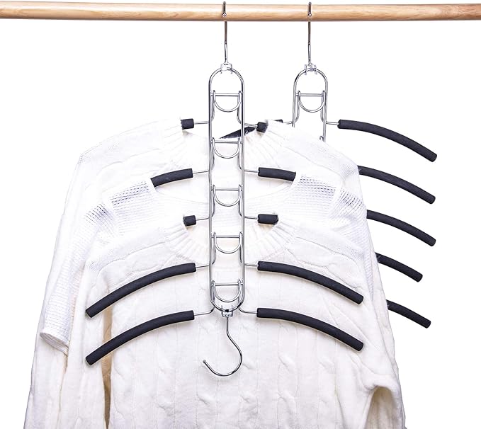 Nature Smile 2 Pack 5 in 1 Anti Slip Clothes Hangers,Space Saver Magic Metal Hangers,Multi Layers Wardrobe Clothes Rack,Heavy Duty Metal Blouse Hanger Closet Storage Organizer