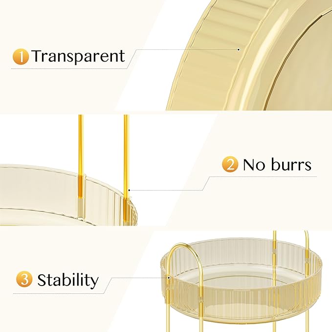 Rotating Makeup Organizer Countertop,Skincare Organizers,Spinning Perfume Tray Stand,Makeup Storage Organizer for Vanity,Bathroom Organizer and Storage,Lazy Susan,2 Tier,Gold