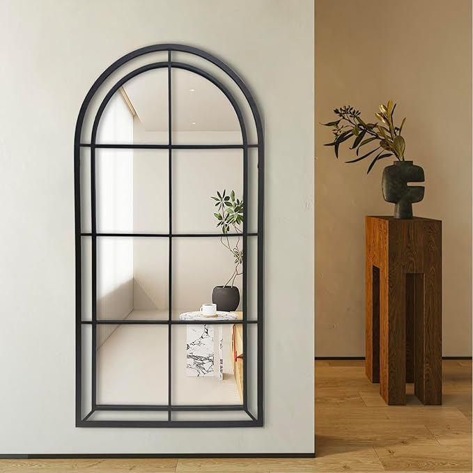 WAMIRRO 28"X53" Arched Mirror,Wall Decorative Black Window Pane Mirrors Decor for Wall Mouted/Fireplace/Entryway/Hallway/Living Room/Bathroom