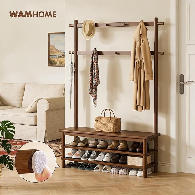 Coat Rack, 3-in-1 Hall Tree with Bench and Shoe Storage, Entryway Bench with Shoe Storage with 11 Hooks, Freestanding Coat Rack Organizer for Mudroom, Hallway, 42.9" Long
