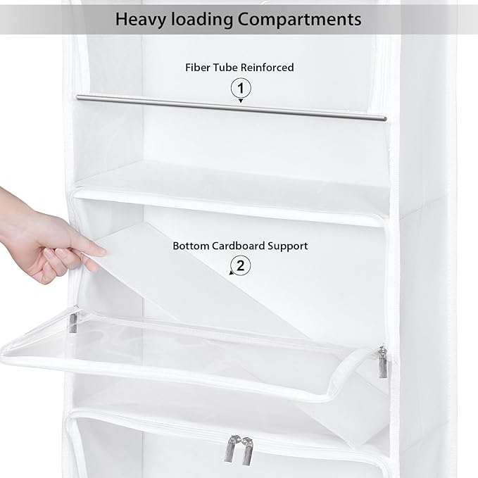 Univivi Hanging Yarn Storage Organizer with 6 Zipper Closure Compartments, Large Capacity Knitting Organizer Storage, Over the Door Hanging Yarn Holder for Knitting Needles, Crochet Hooks(Clear White)