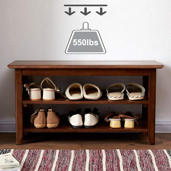 XKZG Shoe Storage Bench Wooden Shoe Rack Bench Rustic Solid Wood Entryway Bench (Brown,31.5")