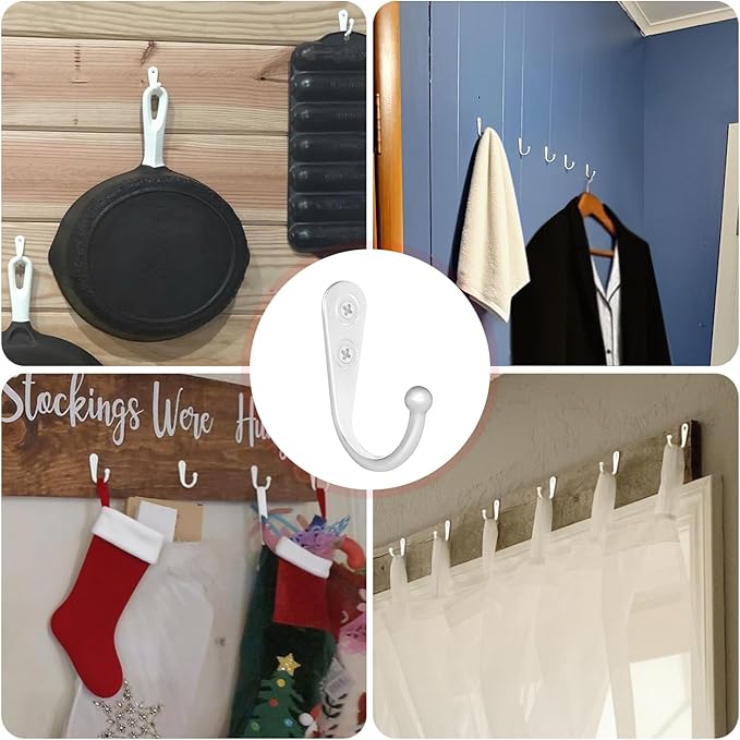 20 Pcs Key Hooks Coat Hooks for Hanging, Key Holder, Wall Mount Hook with Stainless Steel Screws, Command Hooks Utility Hangers for Key, Hat, Cup, Coat, Picture (White)